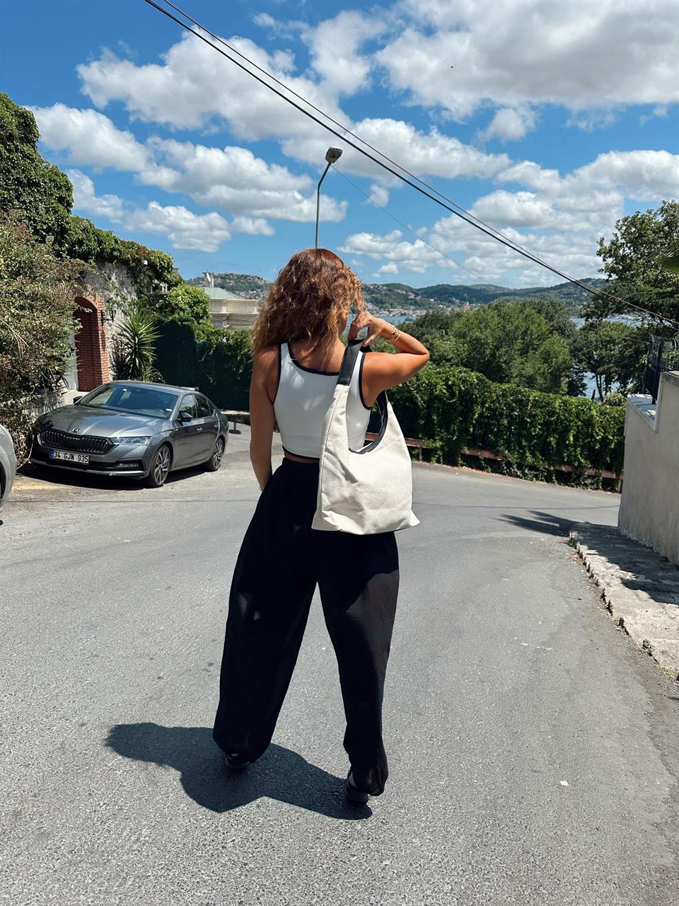 Siyah Keten Şalvar Pantolon