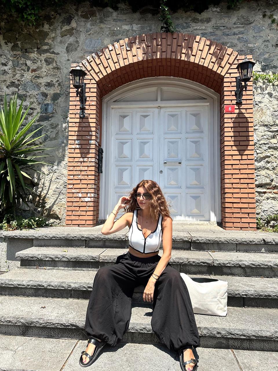 Siyah Keten Şalvar Pantolon