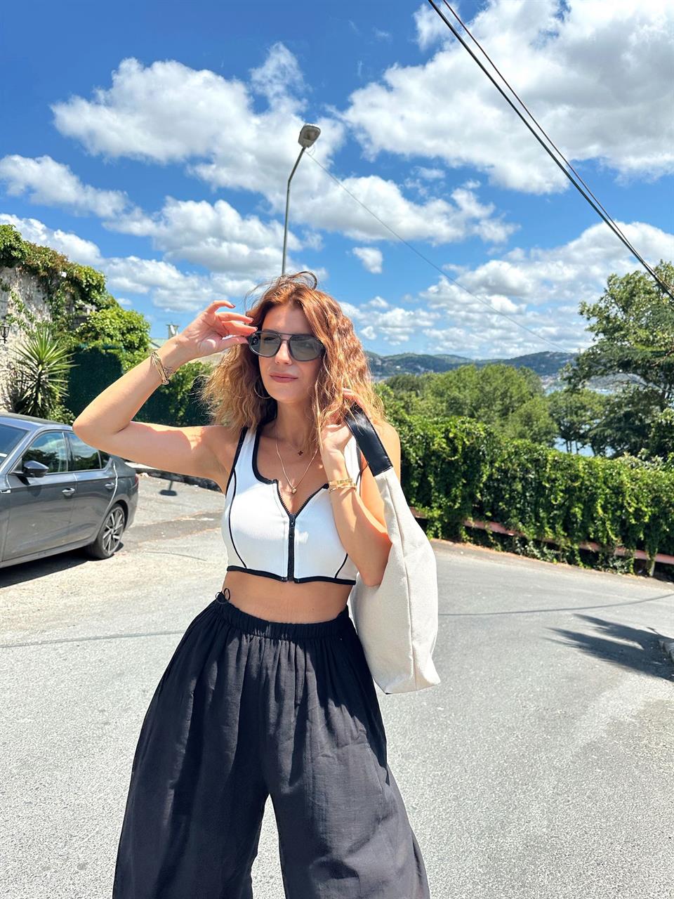 Siyah Keten Şalvar Pantolon