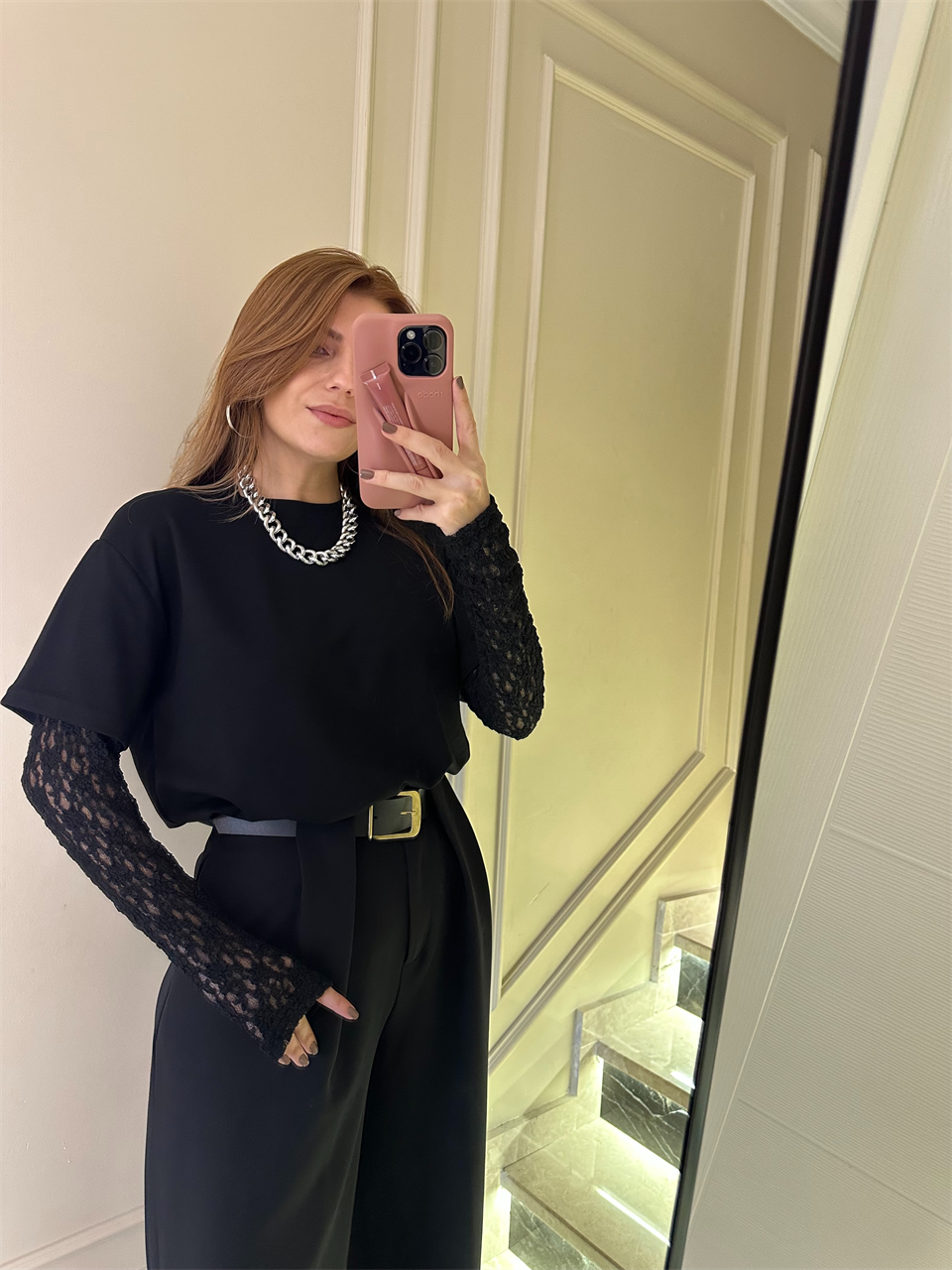 Siyah Kol Güpürlü İkili Bluz