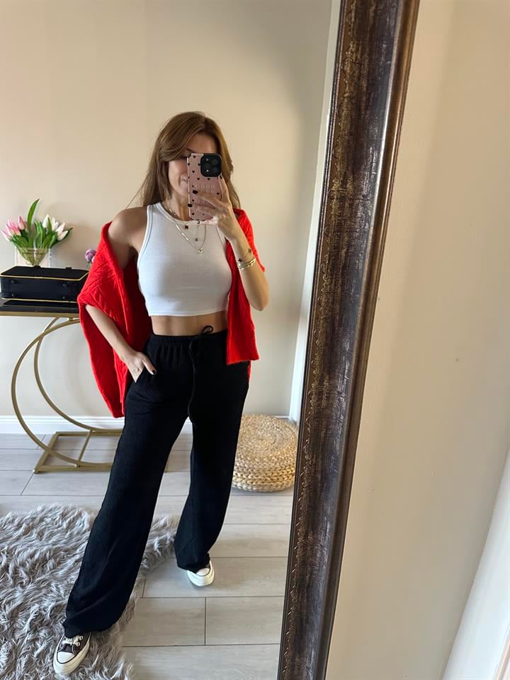 Siyah Meloni Bol Paça Pantolon