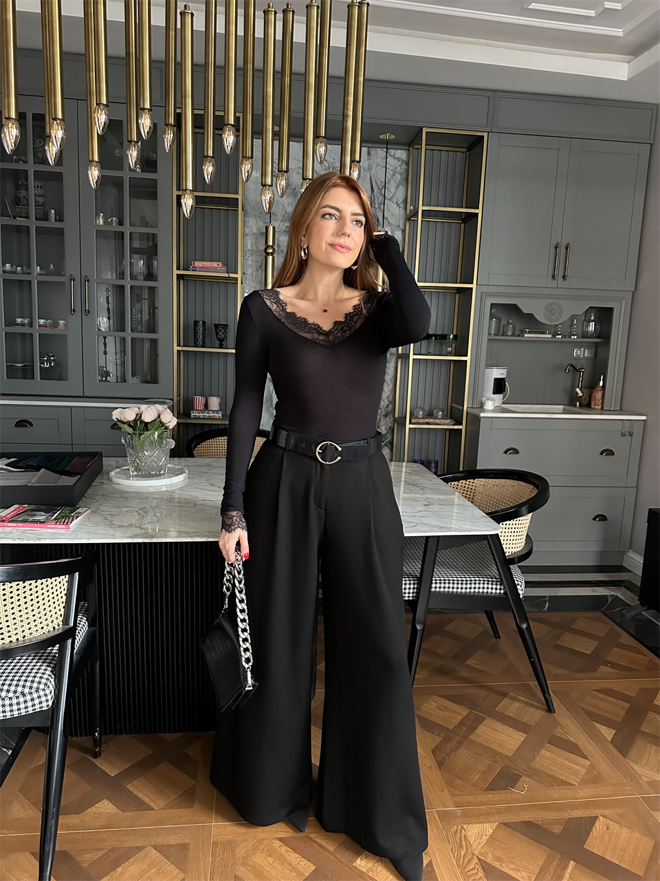 Siyah Modal Kumaş Palazzo Pantolon