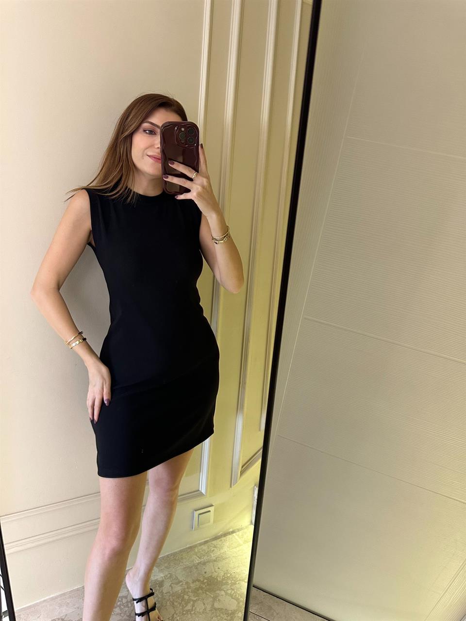 Siyah Ottoman Kumaş Elbise