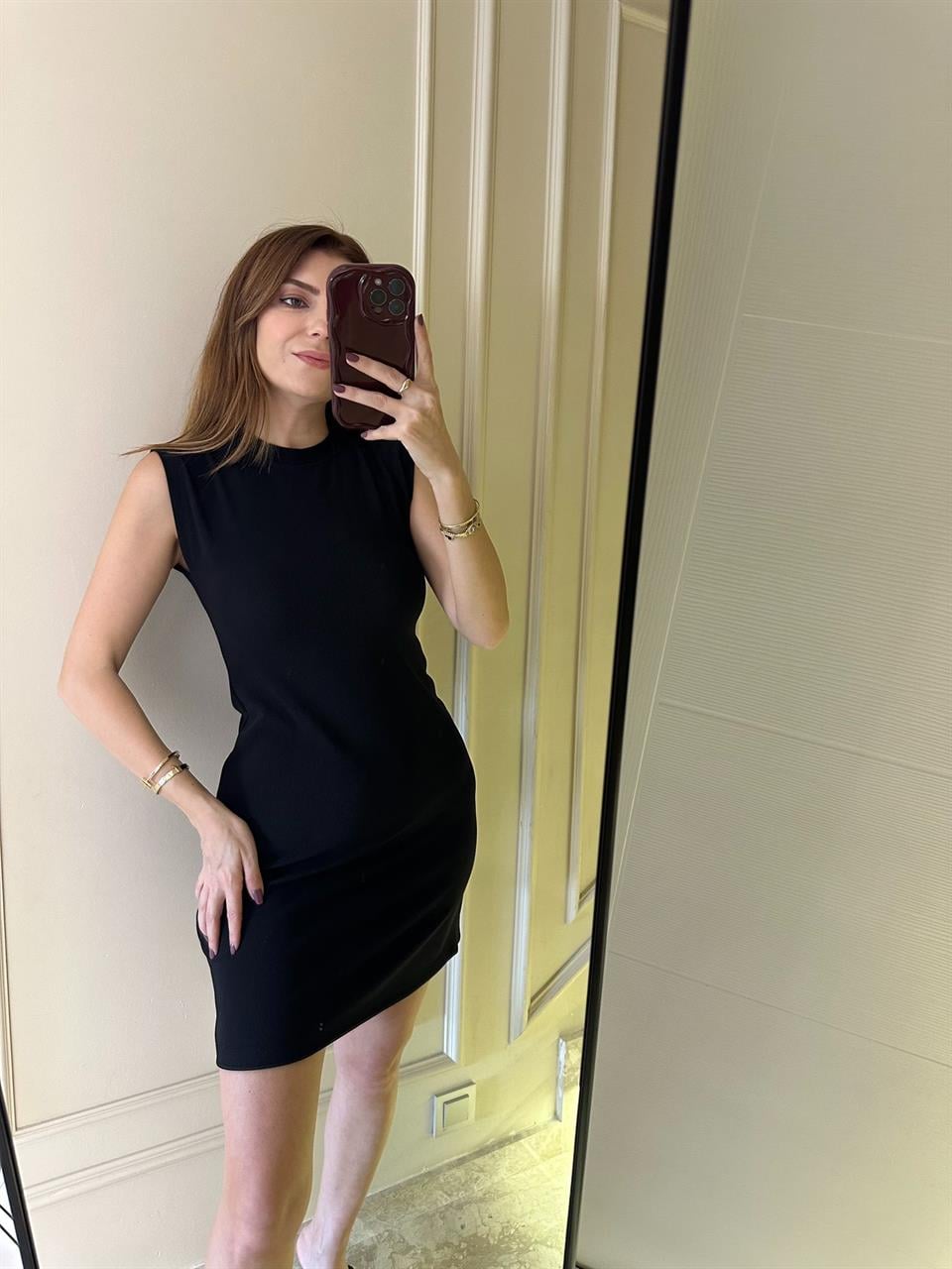 Siyah Ottoman Kumaş Elbise