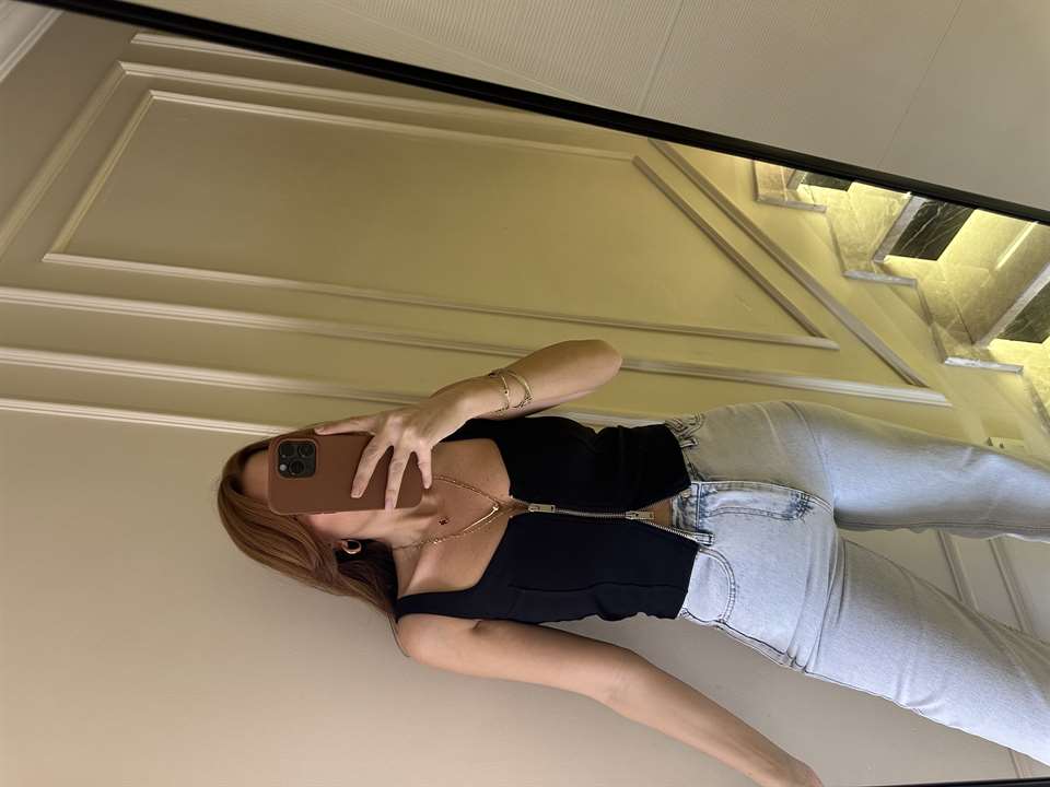 Siyah Pamuk Çift Fermuar Askılı Bluz