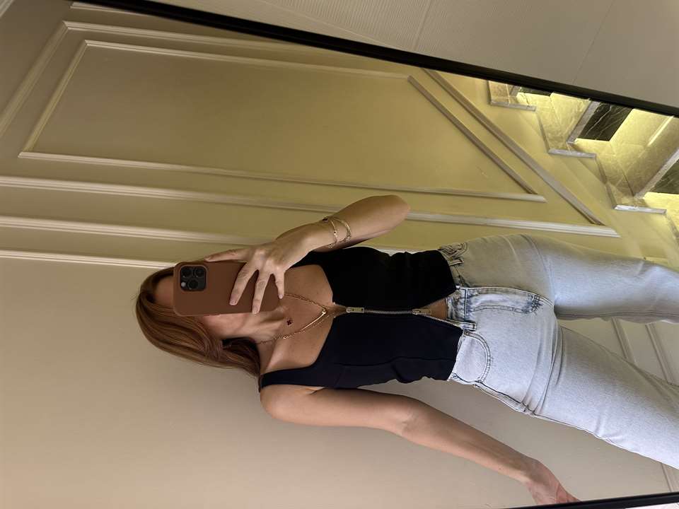 Siyah Pamuk Çift Fermuar Askılı Bluz