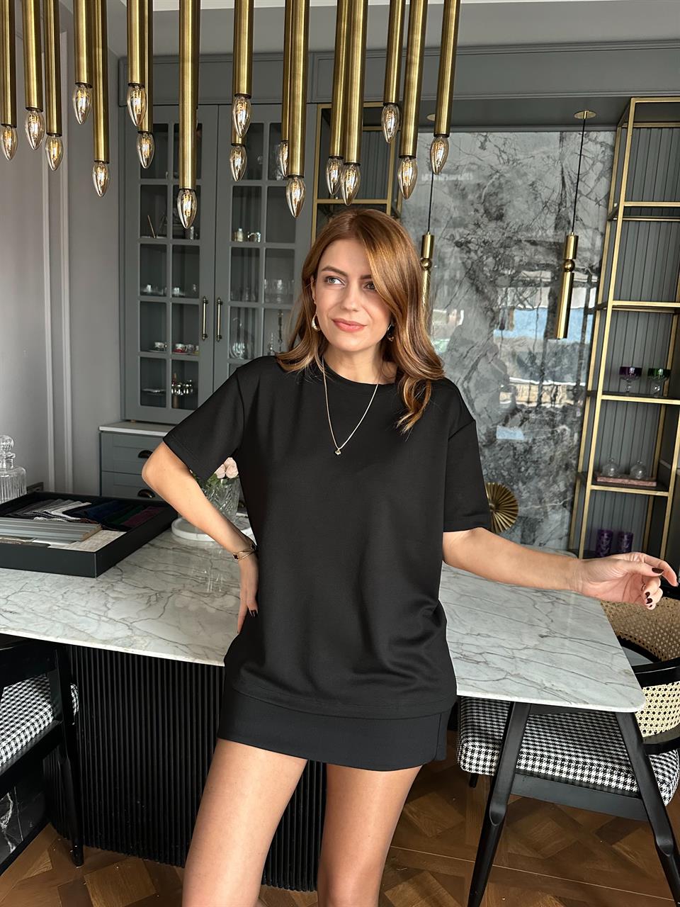 Siyah Pamuk Kumaş Basic Tshirt