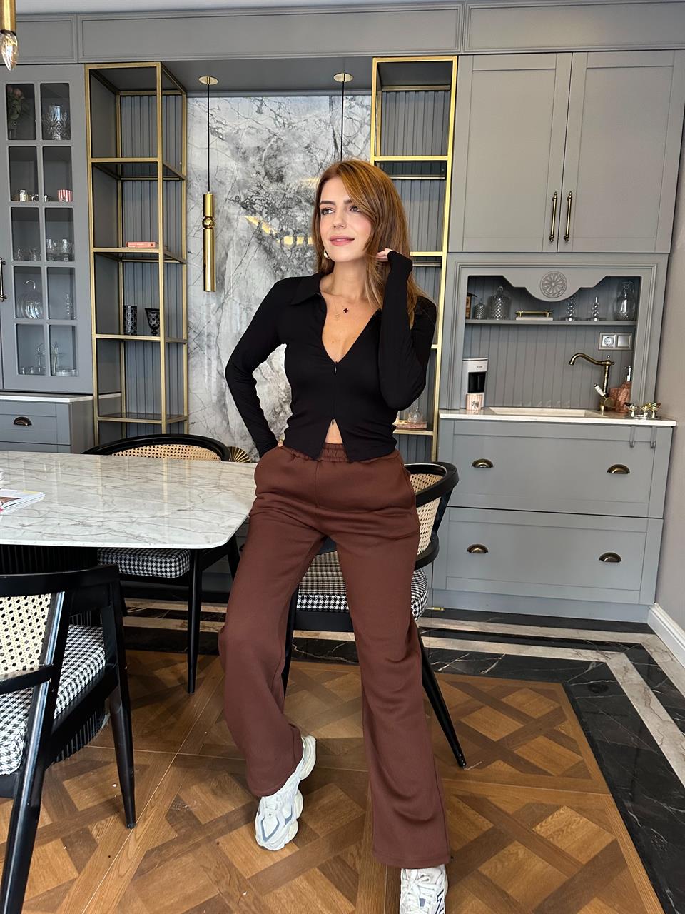 Siyah Pamuk Kumaş Gizli Fermuar Hırka