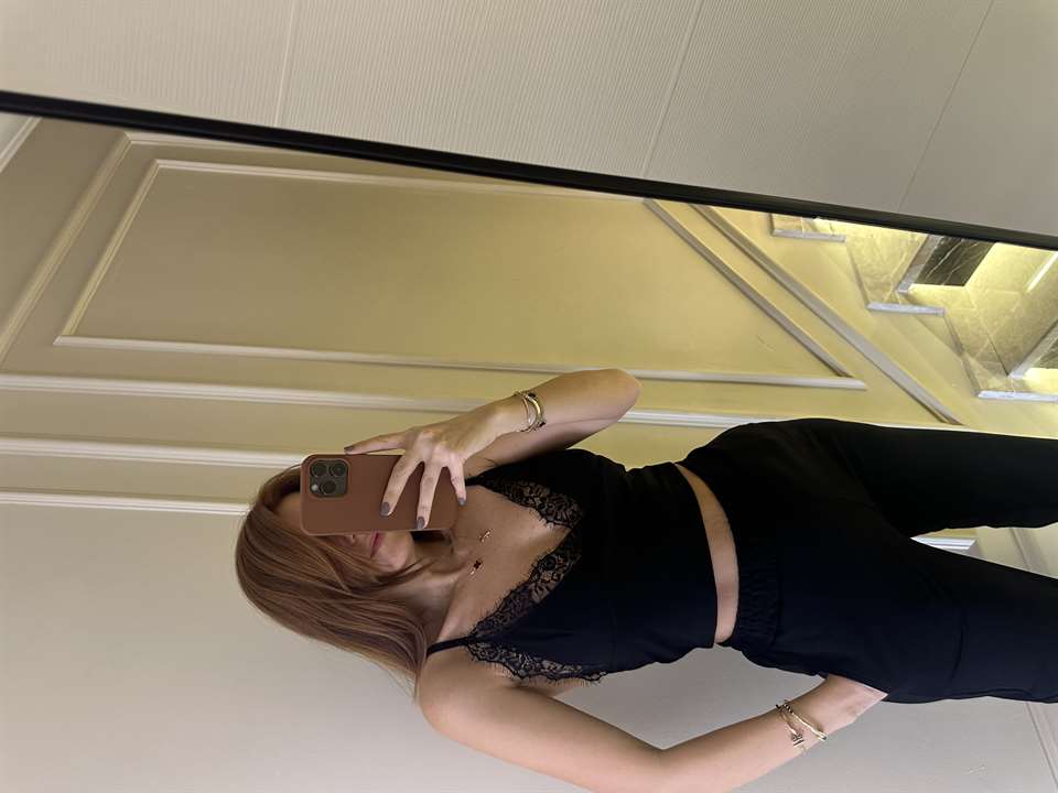 Siyah Pamuk Kumaş İp Askılı Dantel Detaylı Takım