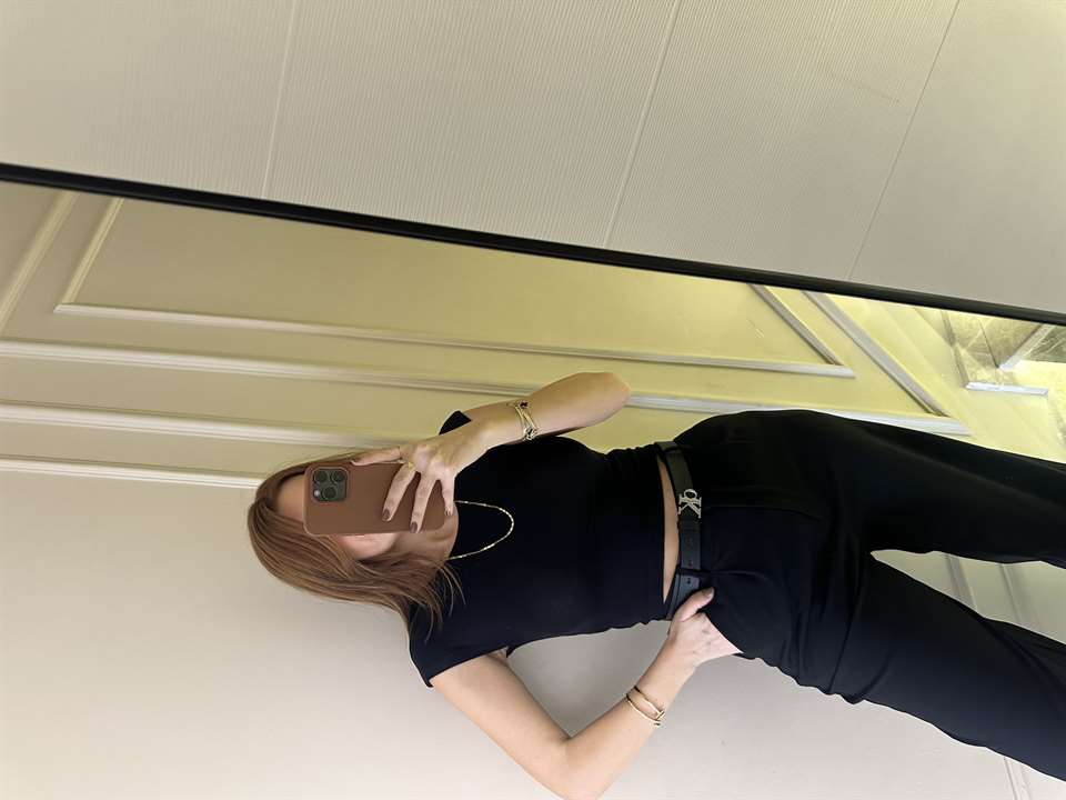 Siyah Pamuk Viskon Crop Body