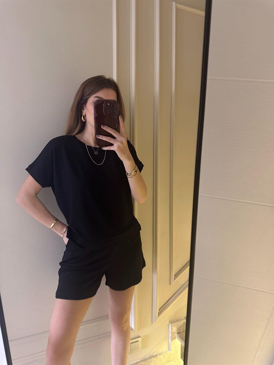 Siyah Pike Şortlu Takım