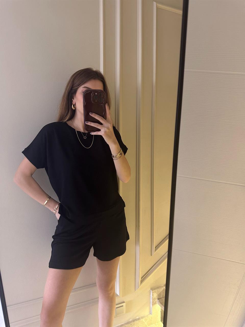 Siyah Pike Şortlu Takım