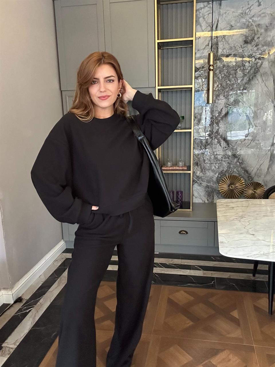 Siyah Ribanalı Selanik Kumaş Takım