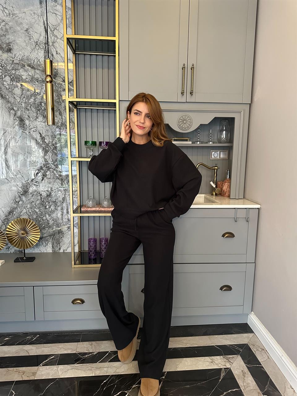 Siyah Ribanalı Selanik Kumaş Takım