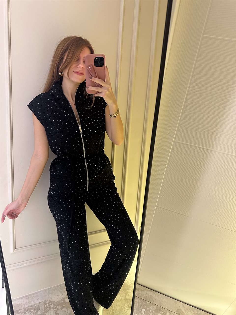 Siyah Taşlı Fermuarlı Yelekli Takım