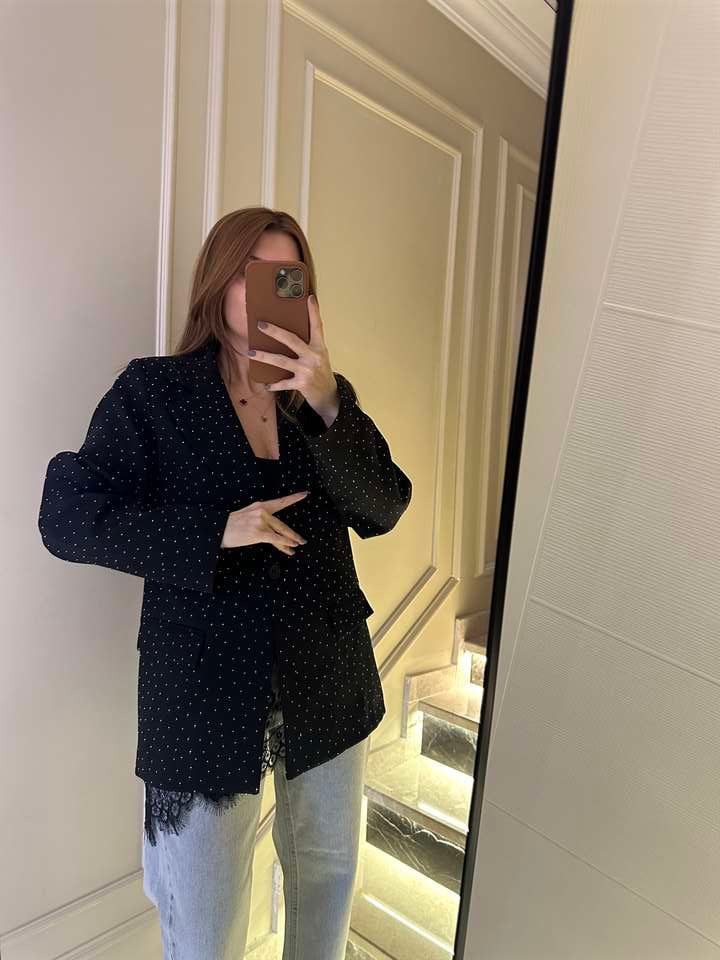 Siyah Taşlı Oversize Blazer Ceket