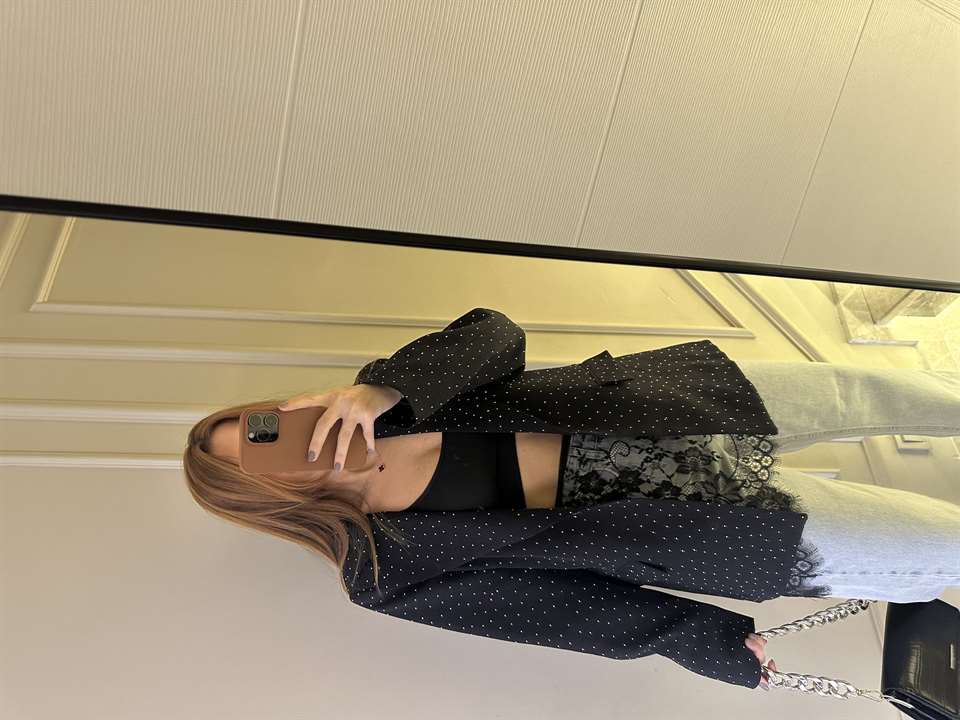 Siyah Taşlı Oversize Blazer Ceket