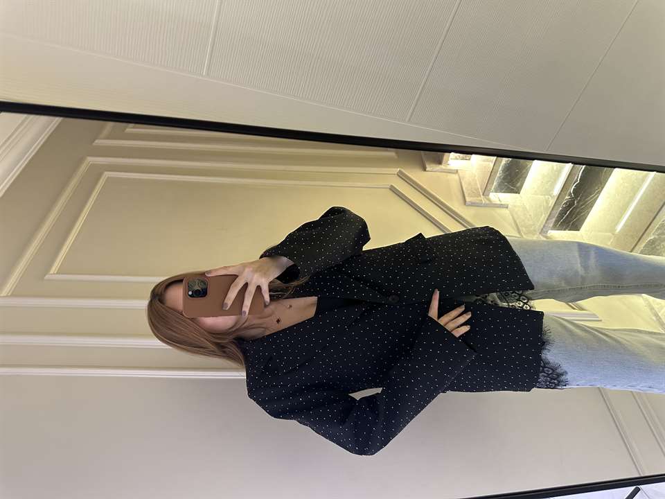 Siyah Taşlı Oversize Blazer Ceket