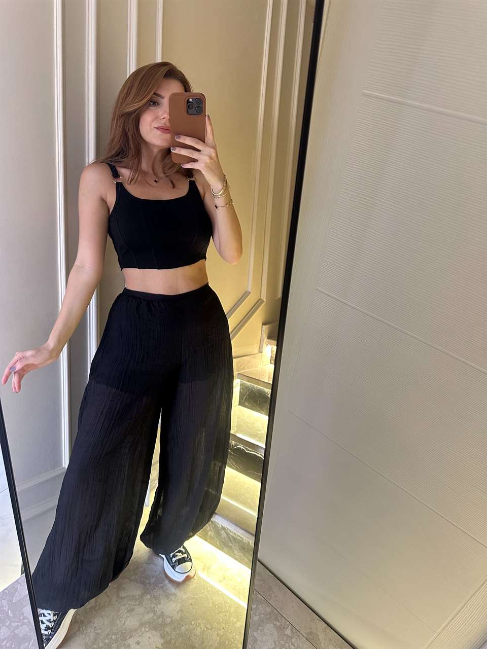 Siyah Transparan Şortlu Balon Pantolon