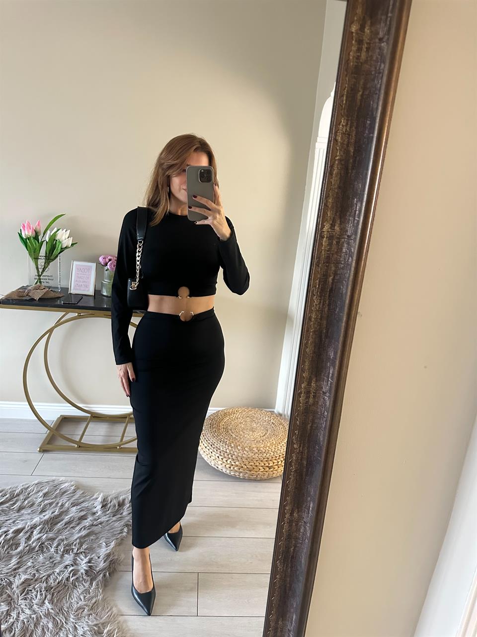 Siyah Uzun Kol Halka Detay Takım