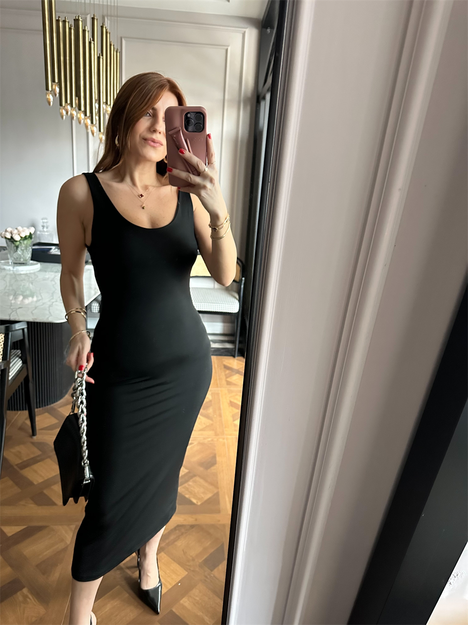 Siyah Uzunboy Kare Yaka Elbise