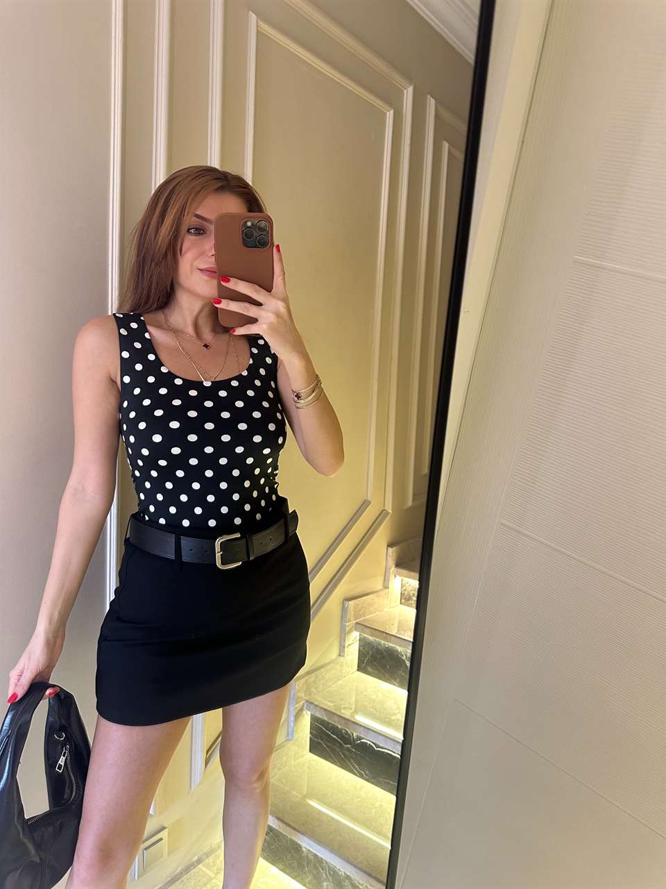 Siyah Viskon Puantiyeli Poll Atlet