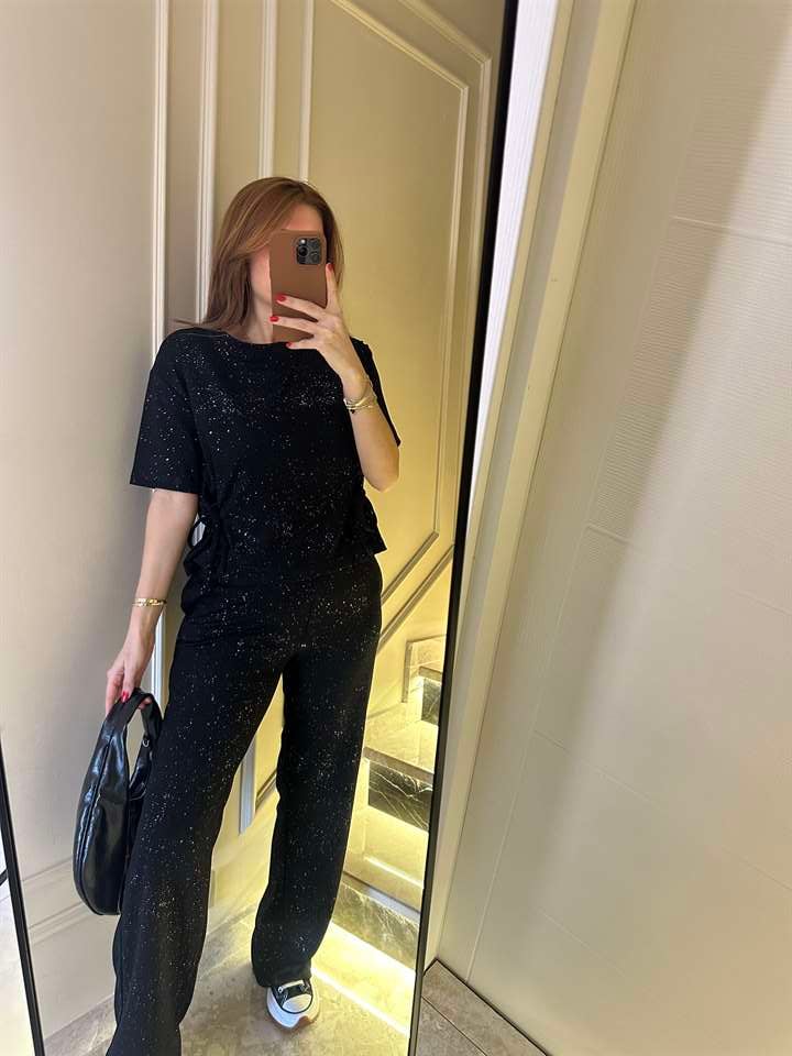 Siyah Viskon Simli İkili Takım