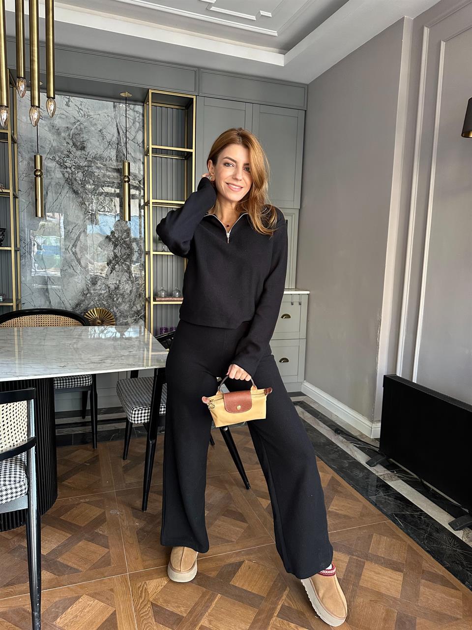 Siyah Yarım Fermuar Selanik Takım