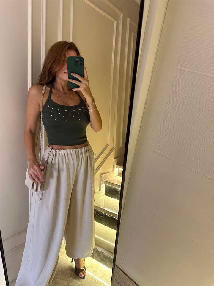 Taş Beli Ayarlanabilir Bol Paça Pantolon