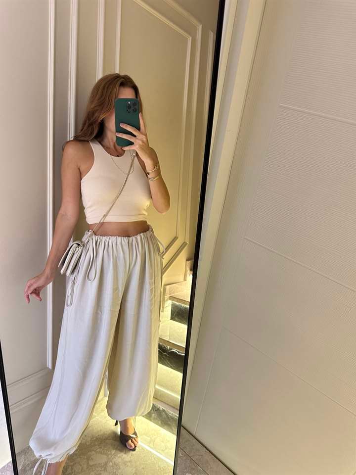 Taş Beli Ayarlanabilir Bol Paça Pantolon