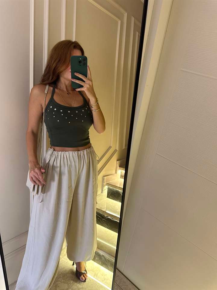 Taş Beli Ayarlanabilir Bol Paça Pantolon