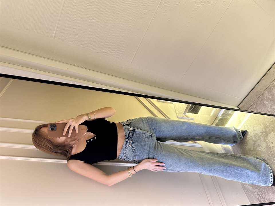 Tintli Çapraz Düğme Wide Leg Jean