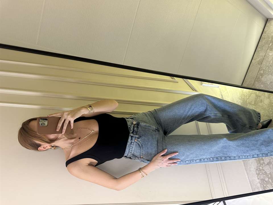Tintli Çapraz Düğme Wide Leg Jean