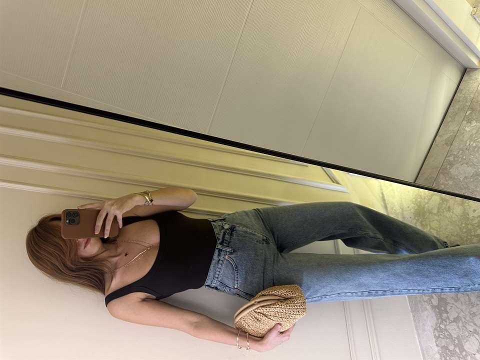 Tintli Çapraz Düğme Wide Leg Jean