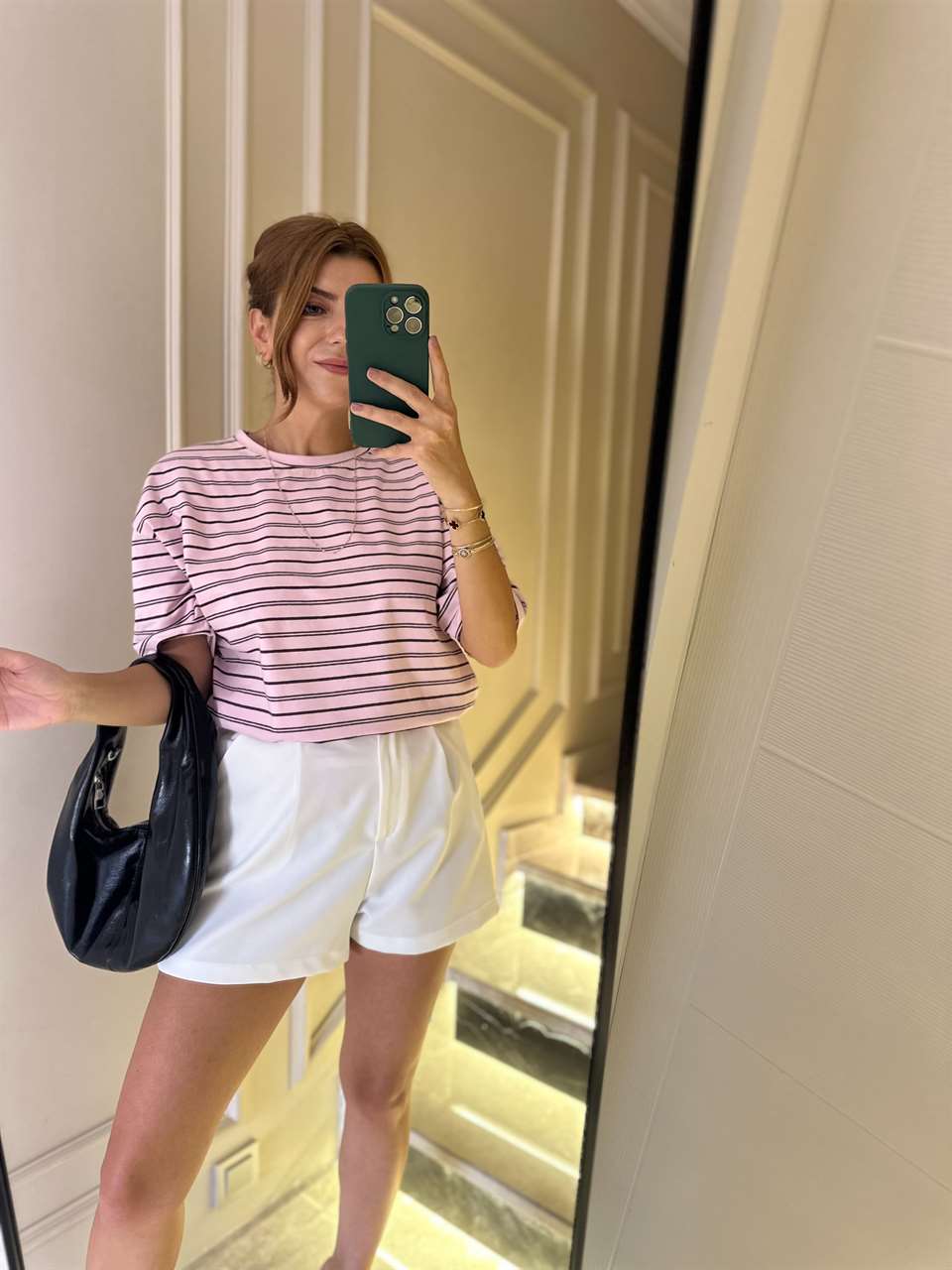 Toz Pembe Çizgili Salaş Tshirt