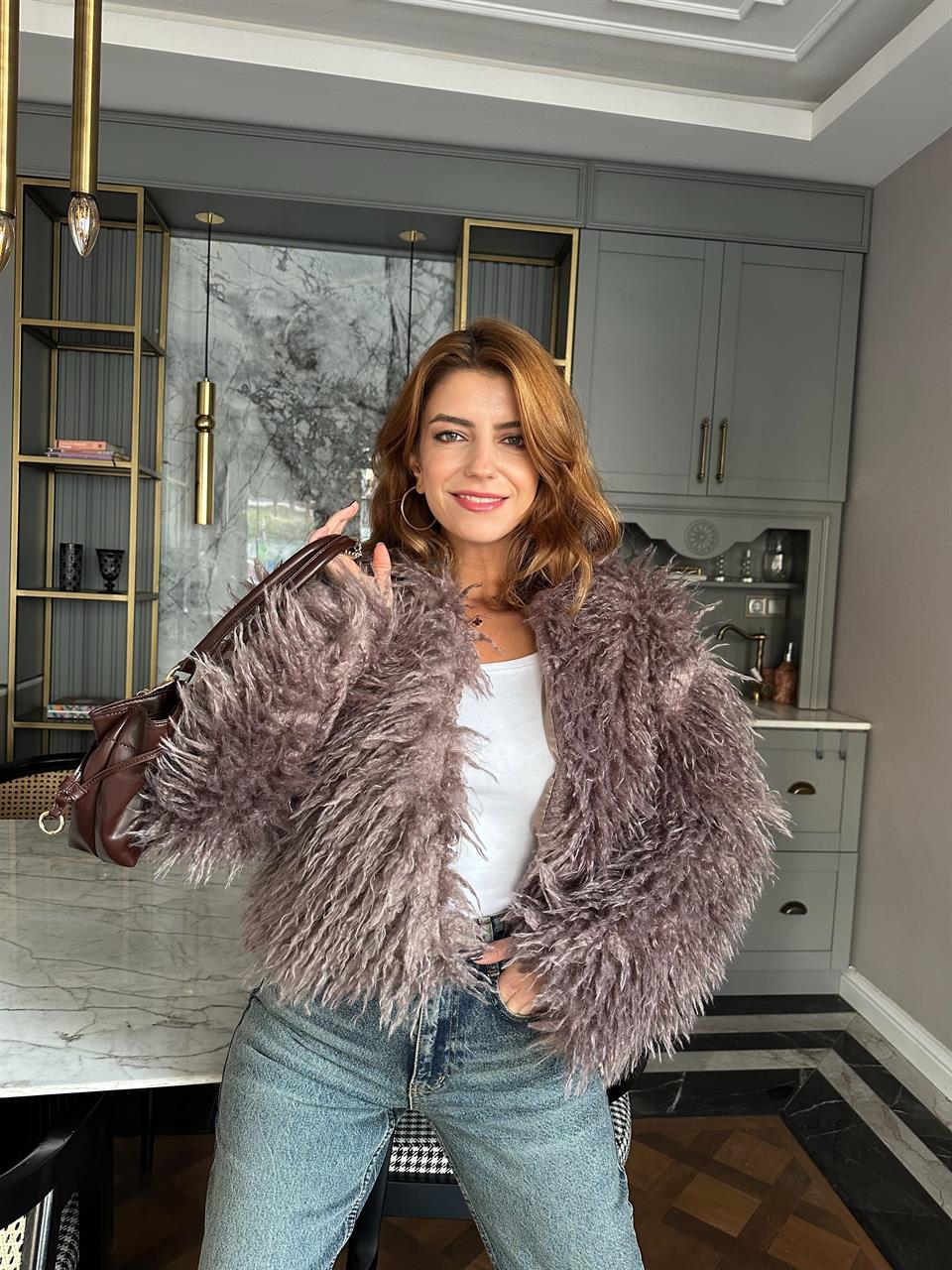 Vizon Püsküllü Kürk Ceket