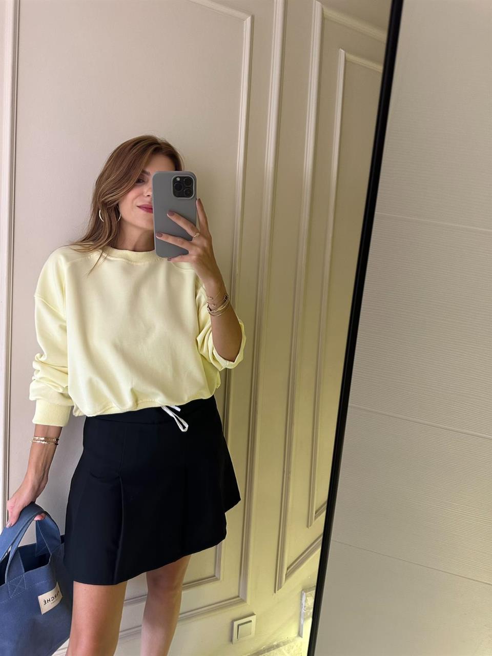 Yellow Butter Ribanalı Crop Sweatshirt