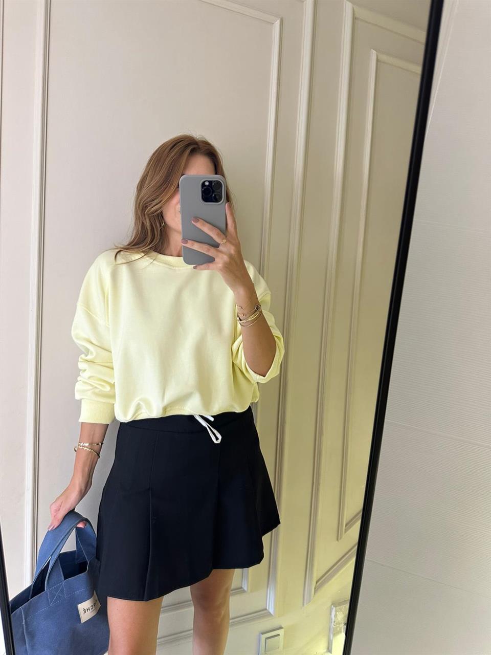 Yellow Butter Ribanalı Crop Sweatshirt