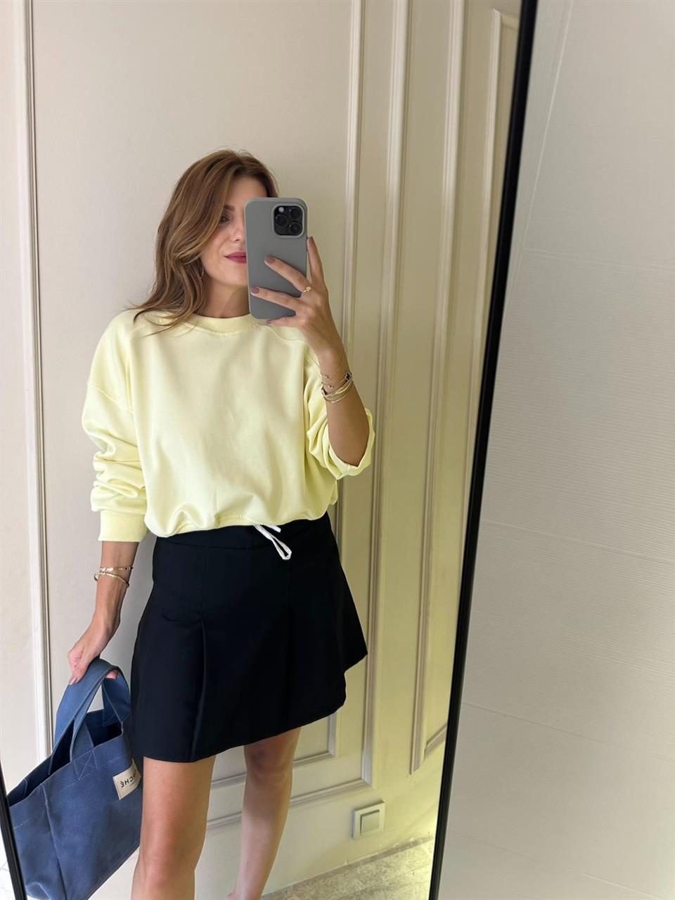 Yellow Butter Ribanalı Crop Sweatshirt