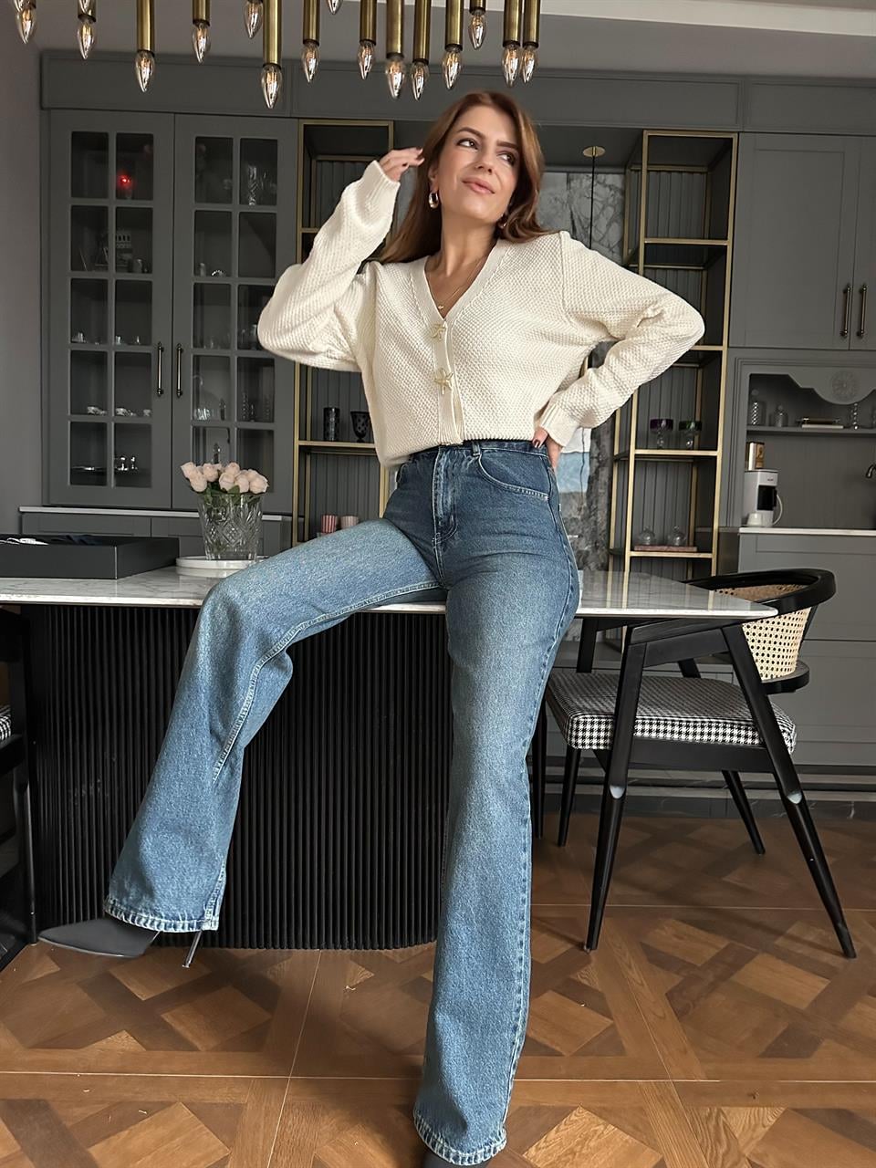 Yeşil Tint Yıkama Wide Leg Jean