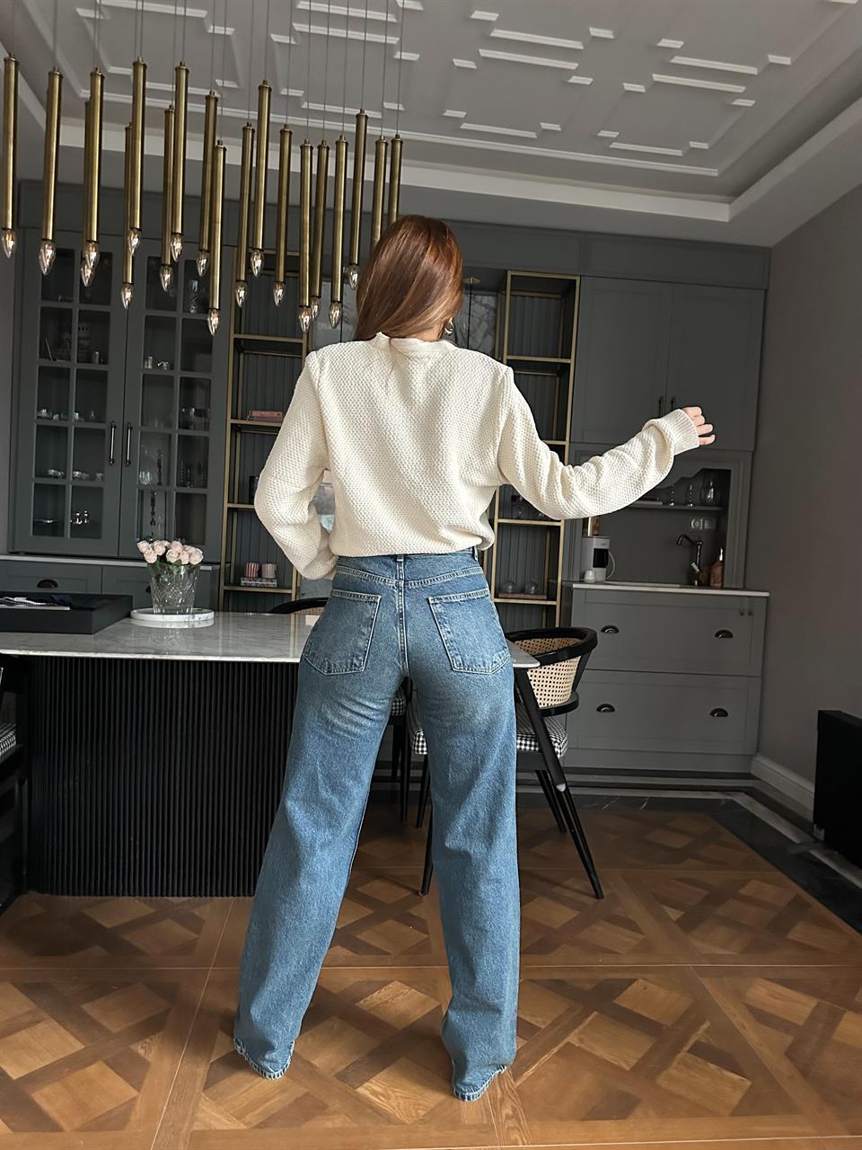 Yeşil Tint Yıkama Wide Leg Jean