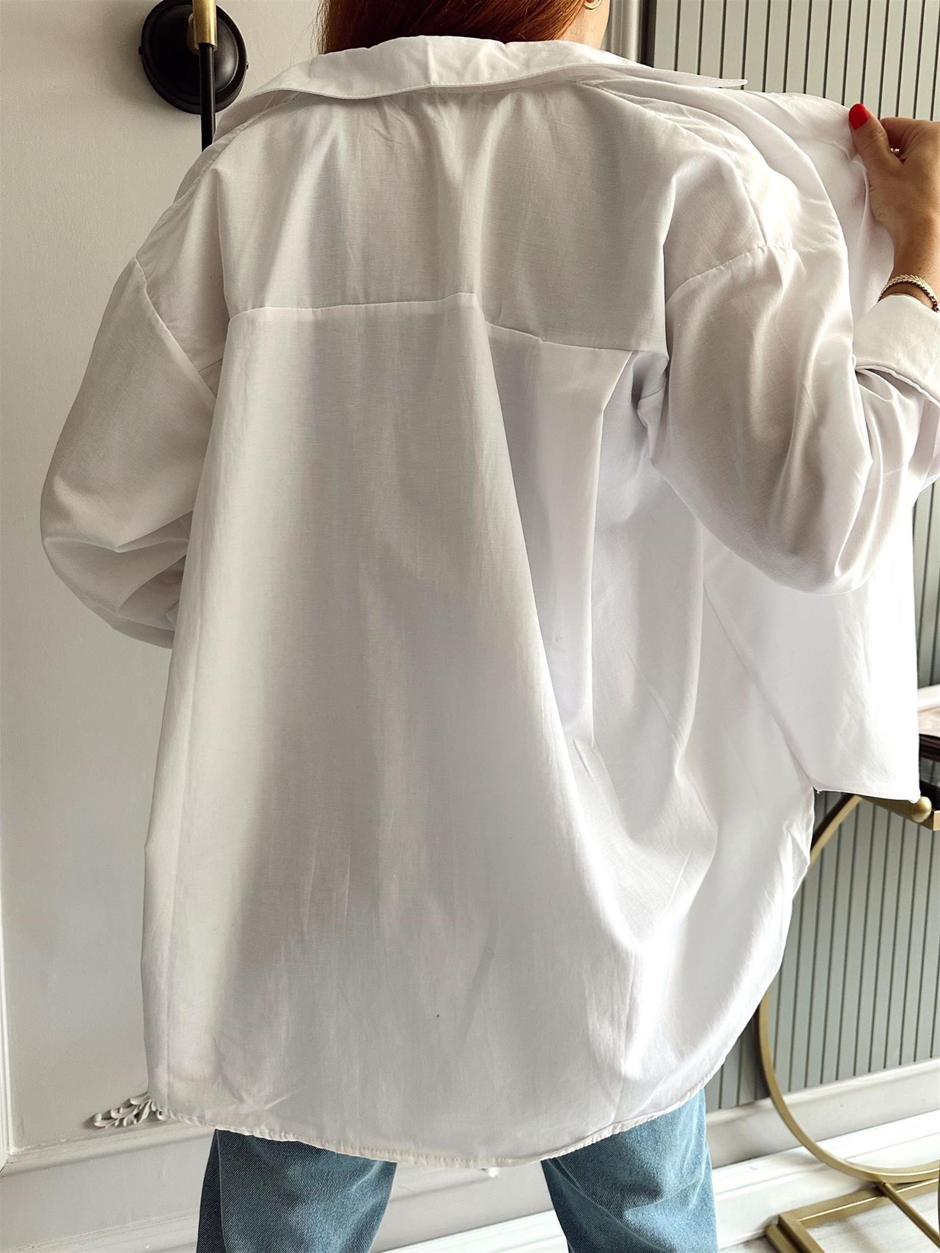 Beyaz Önü Kısa Arkası Uzun Gömlek I Chamakh Butik Online Alışveriş