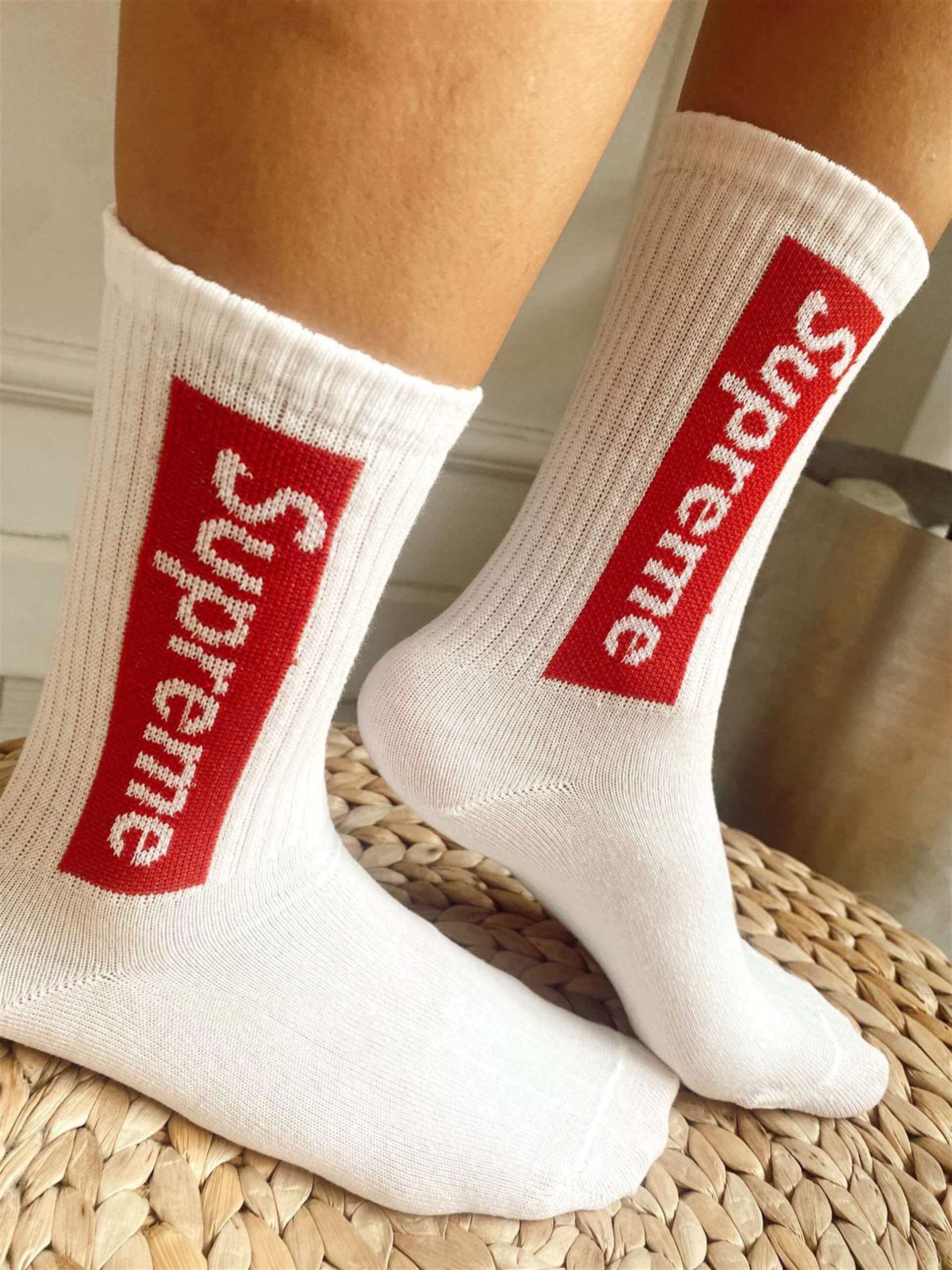 Beyaz Supreme Soket Çorap I Chamakh Butik Online Alışveriş