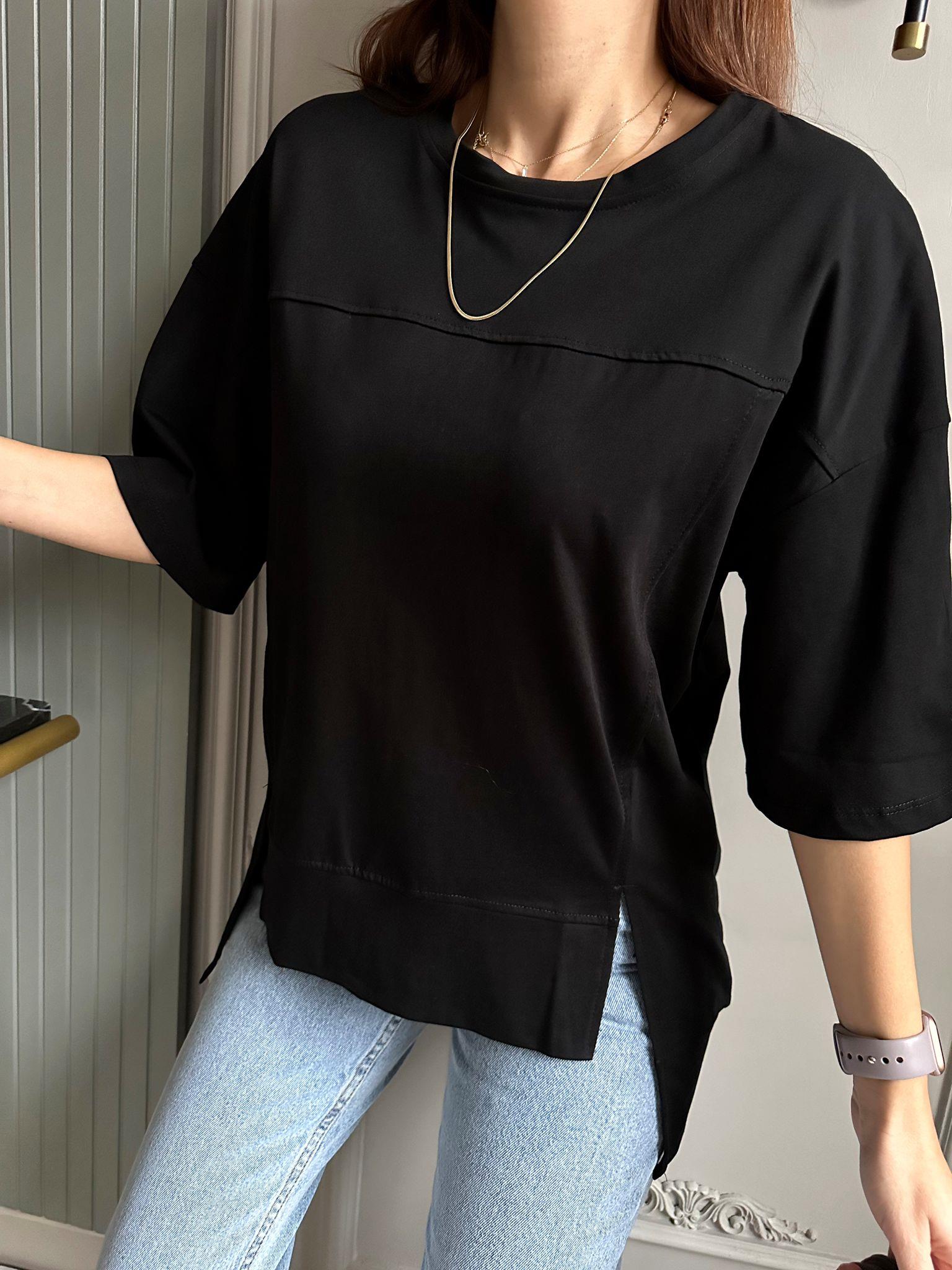 Siyah Eteği Yırtmaçlı Salaş Tişört I Chamakh Butik Online Alışveriş