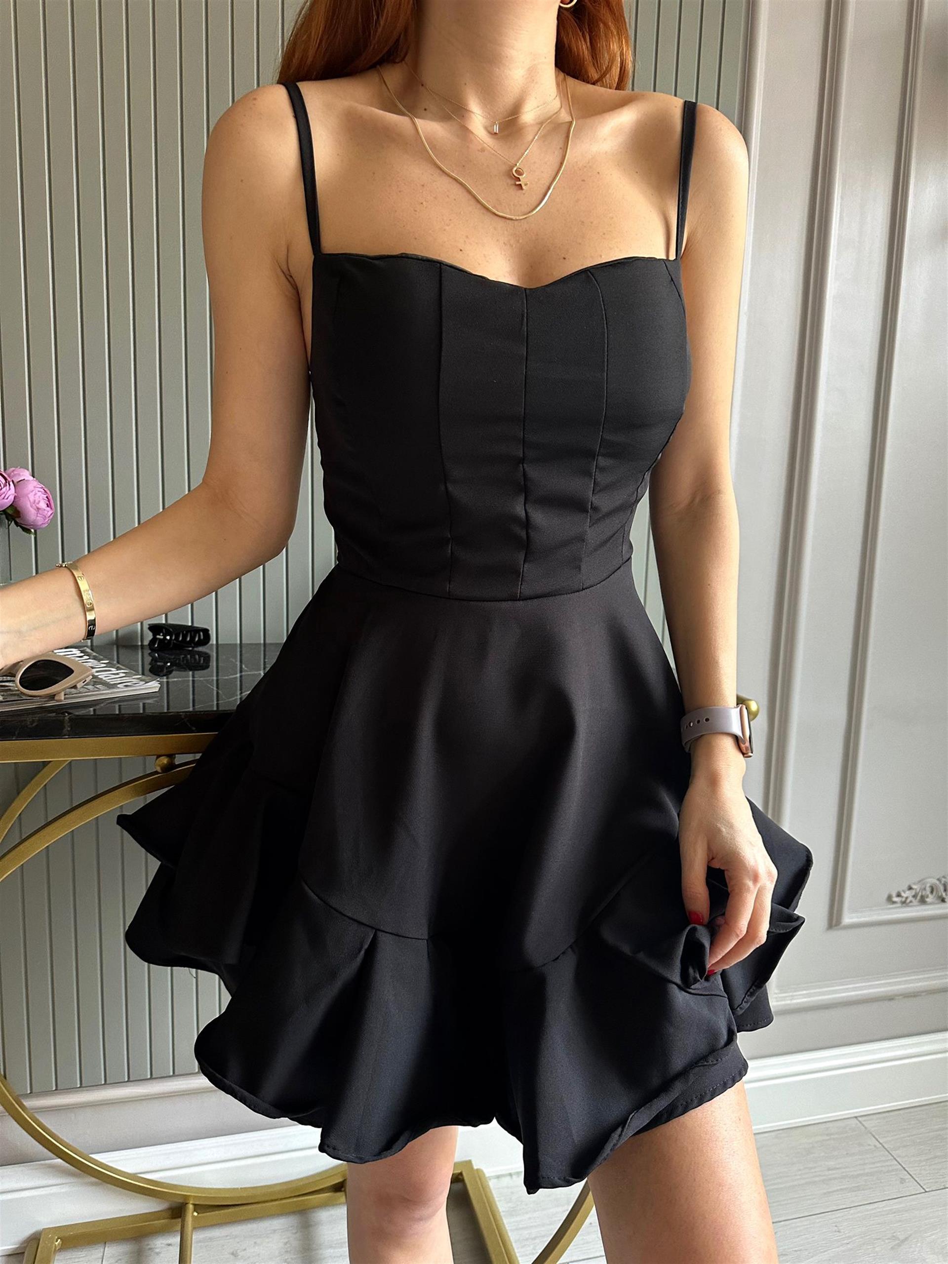 Siyah Prenses Model Askılı Elbise - Chamakh Butik