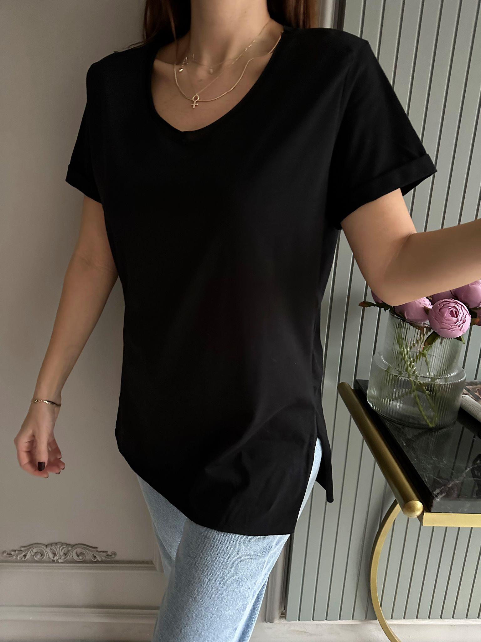 Siyah V Yaka Salaş Tişört I Chamakh Butik Online Alışveriş