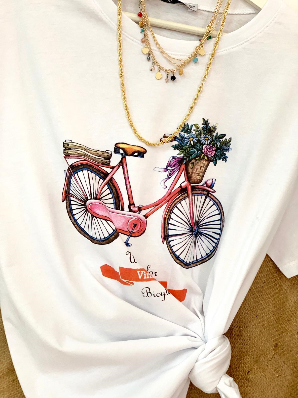 Vintage bisiklet baskı oversize t-shirt - Chamakh Butik