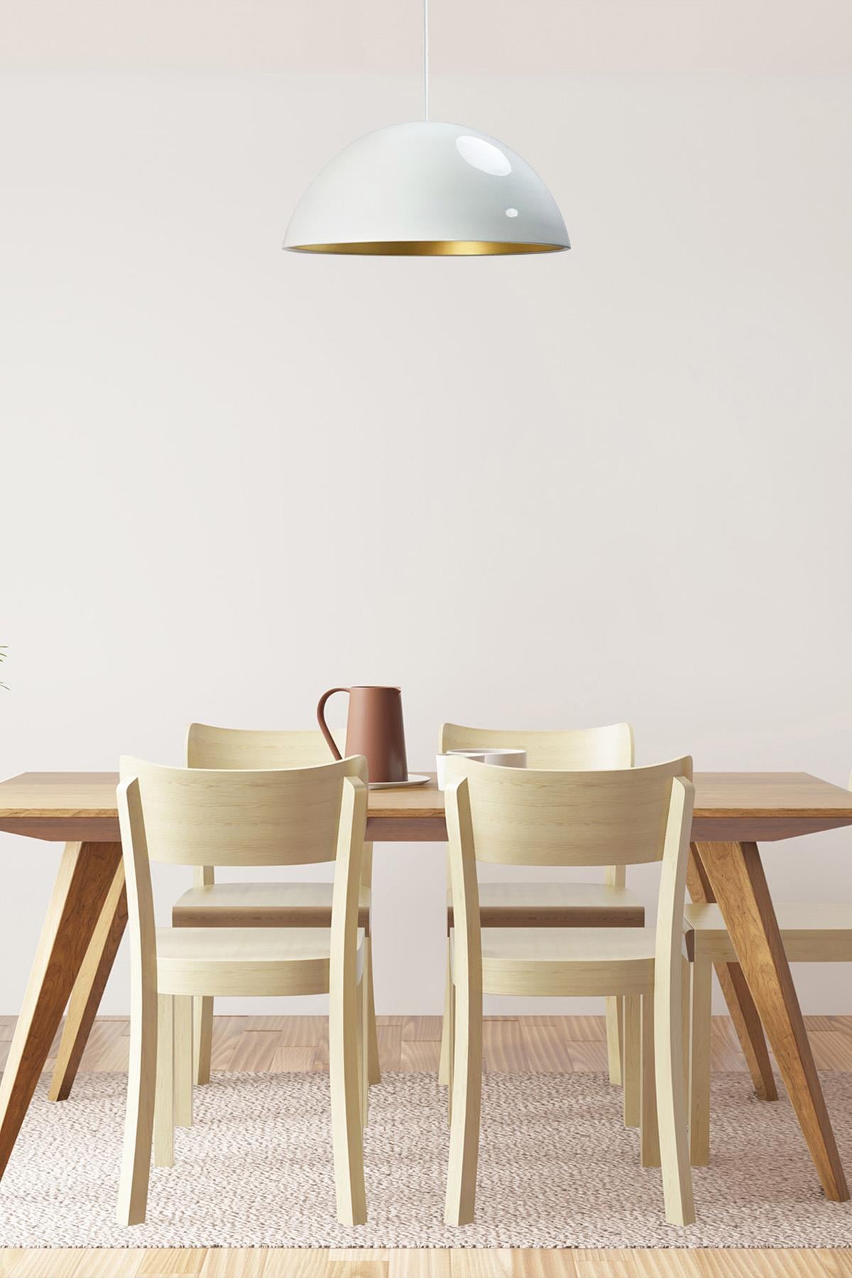 50 Cm Çaplı Beyaz Tekli Avize Salon Yemek Masası Restoran Sarkıt Lamba Avizeler Modelleri