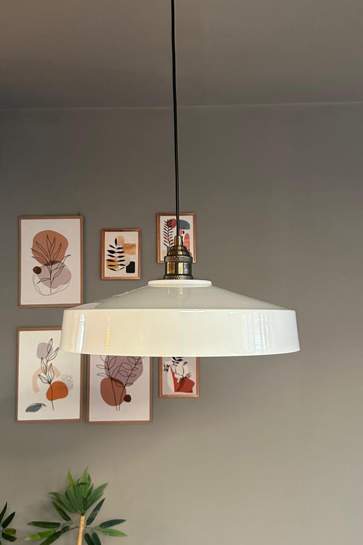 Açe Beyaz Tekli Eskitme Lale Başlık Avize Retro Sarkıt Ofis Showroom Salon Mutfak Avizeleri