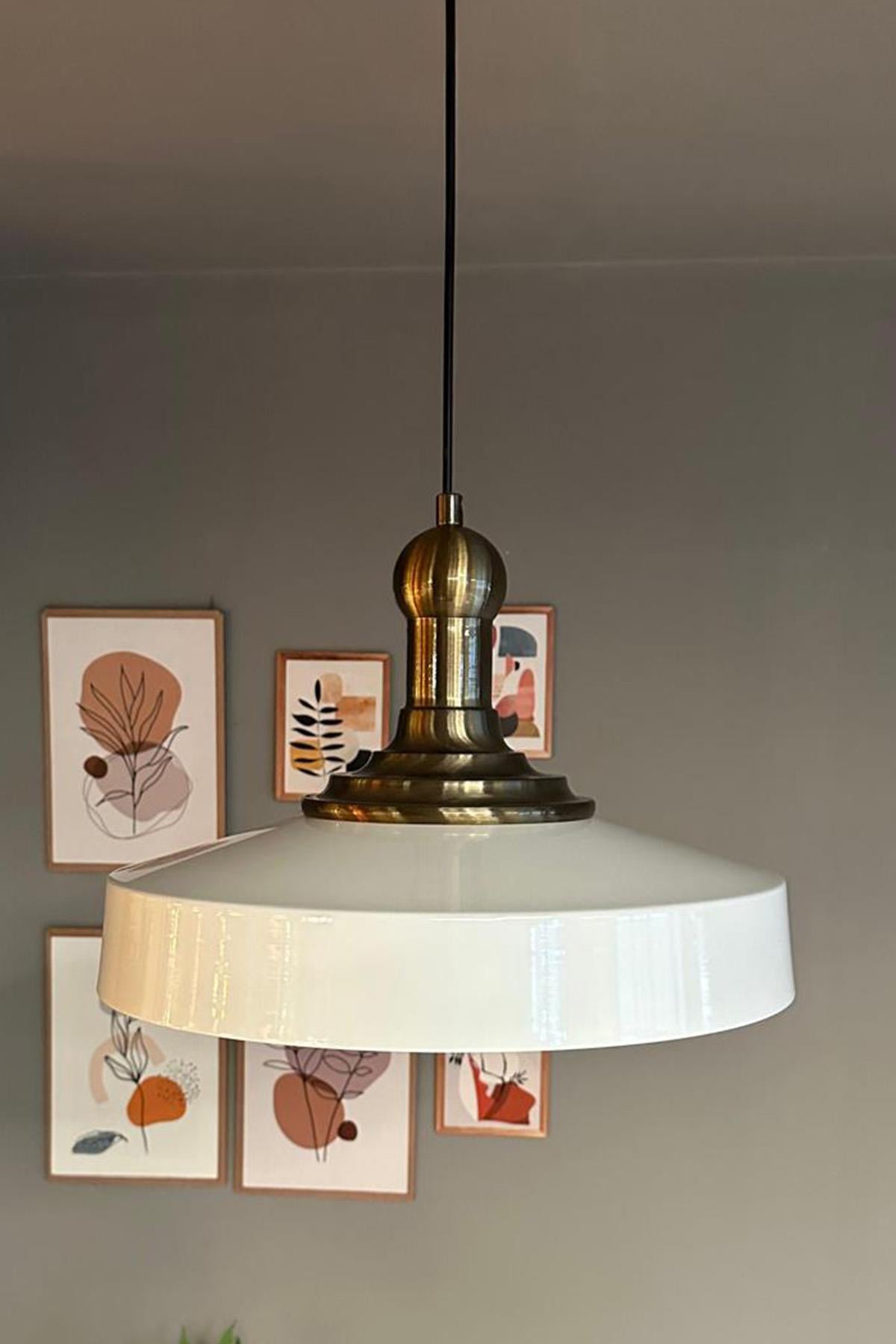 Açe Beyaz Tekli Eskitme Uzun Tokmak Başlık Avize Retro Sarkıt Ofis Showroom Salon Mutfak Avizeleri